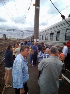 at one of the "stations" with everybody outside and babushkas selling stuff