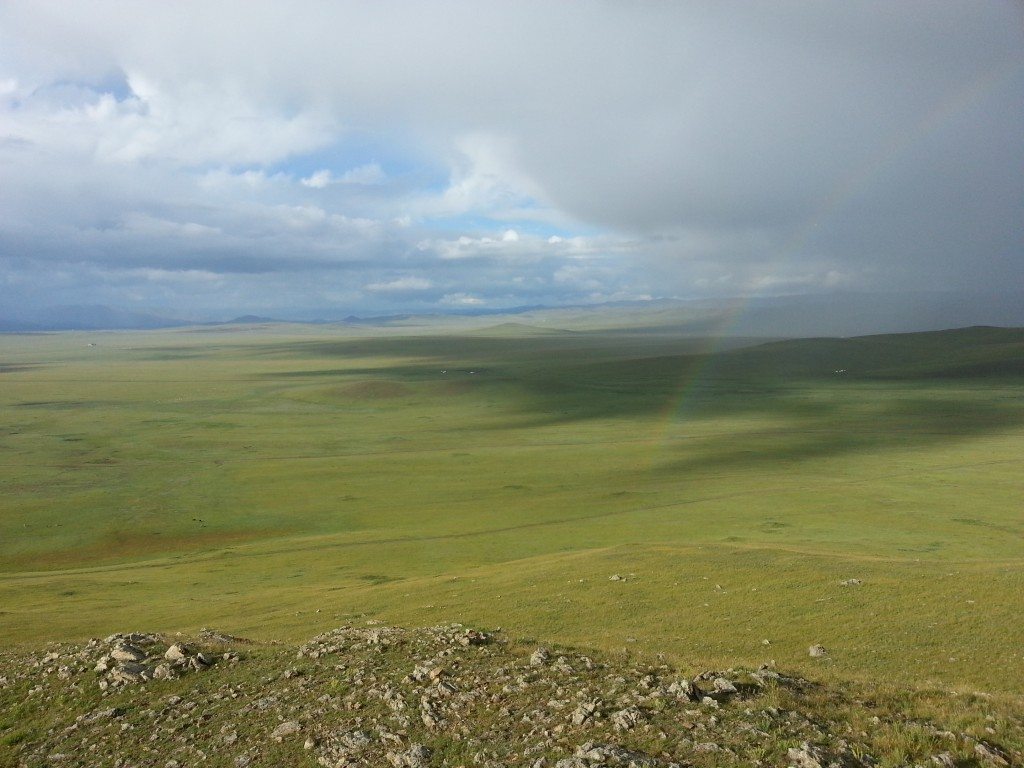 view over the green fields of Mongolia