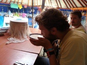 Nikolaj tasting Airag http://www.mongolfood.info/en/recipes/airag.html