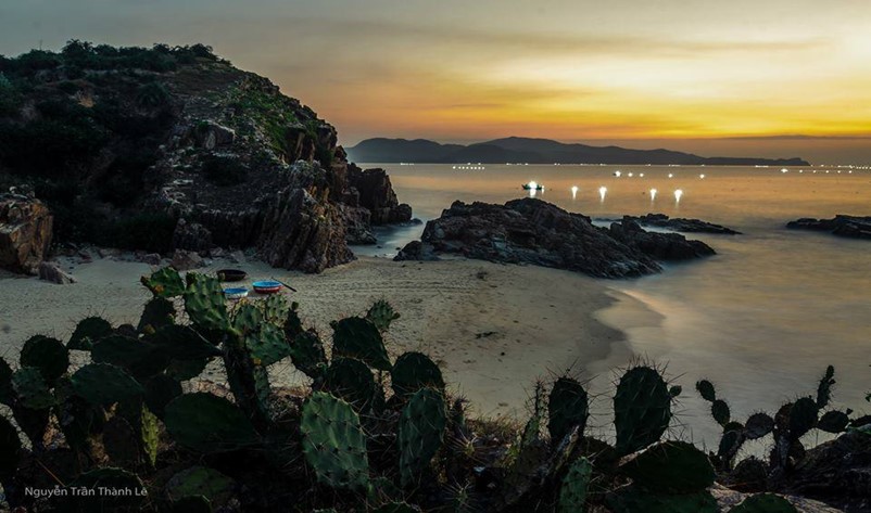 sunrise a red reef beach in phu yen province, vietnam